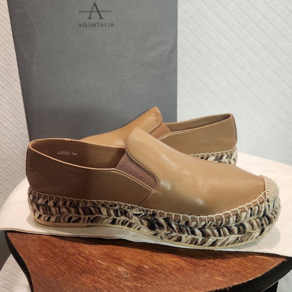 Aquatalia Jen Nappa Espadrille Women's Size 7 Shoes Leather Platform Boho Toffee